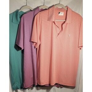 Lot Of 3 Izod Polo Shirt Men L Striped Pullover Short Sleeve Purple Orange Green